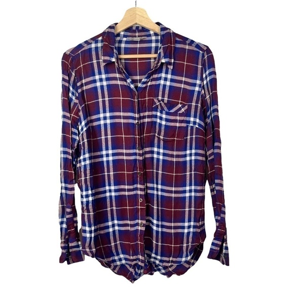 Lucky Brand Bungalow Red & Blue Plaid Button Down Flannel M - Picture 3 of 5